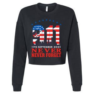 Never Forget September 11 2001 Memorial Day American Flag Cropped Pullover Crew