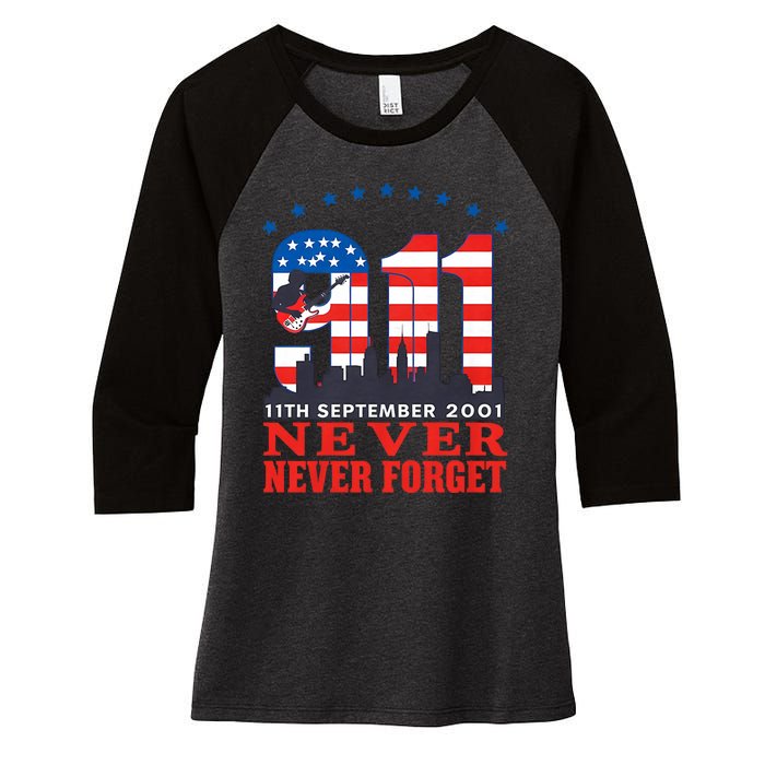 Never Forget September 11 2001 Memorial Day American Flag Women's Tri-Blend 3/4-Sleeve Raglan Shirt