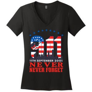 Never Forget September 11 2001 Memorial Day American Flag Women's V-Neck T-Shirt