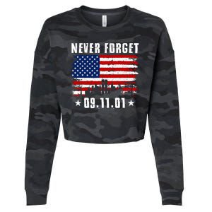 Never Forget September 11 2001 Memorial Day American Flag Cropped Pullover Crew