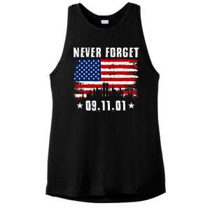 Never Forget September 11 2001 Memorial Day American Flag Ladies PosiCharge Tri-Blend Wicking Tank