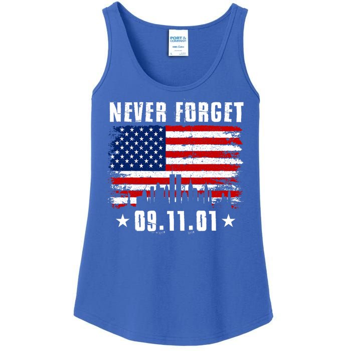 Never Forget September 11 2001 Memorial Day American Flag Ladies Essential Tank