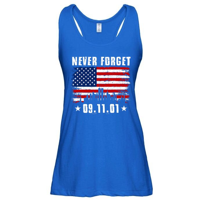 Never Forget September 11 2001 Memorial Day American Flag Ladies Essential Flowy Tank