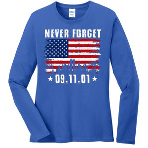 Never Forget September 11 2001 Memorial Day American Flag Ladies Long Sleeve Shirt