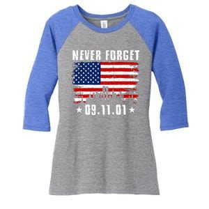 Never Forget September 11 2001 Memorial Day American Flag Women's Tri-Blend 3/4-Sleeve Raglan Shirt