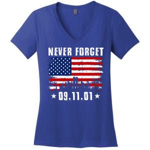 Never Forget September 11 2001 Memorial Day American Flag Women's V-Neck T-Shirt