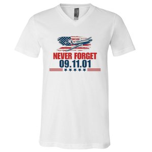 Never Forget September 11 2001 Memorial Day American Flag V-Neck T-Shirt