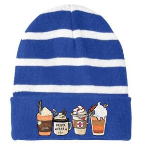 Nurse Fuel Spiced Coffee Thanksgiving Stethoscope Gift Striped Beanie with Solid Band