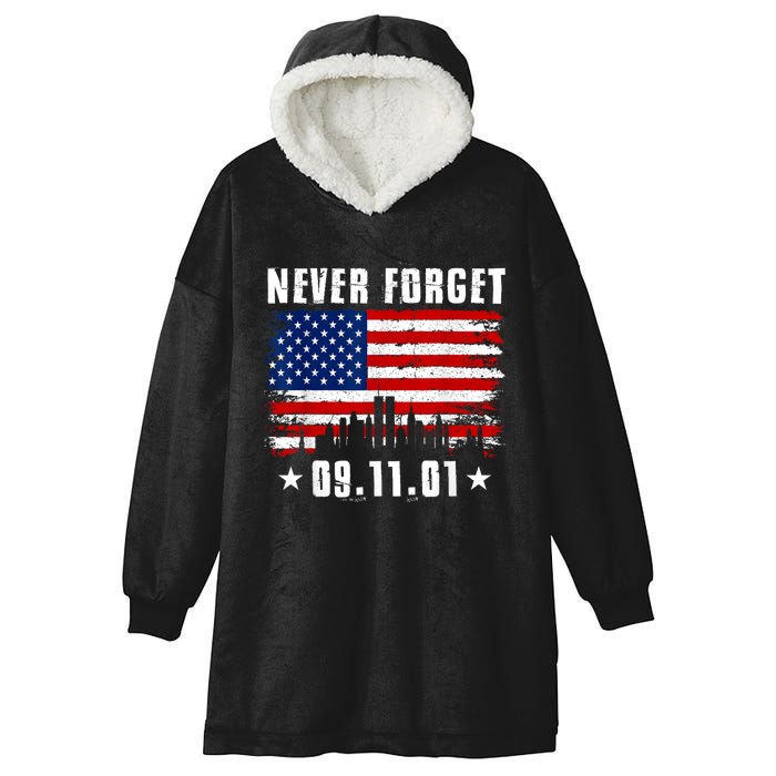 Never Forget September 11 2001 Memorial Day American Flag Hooded Wearable Blanket