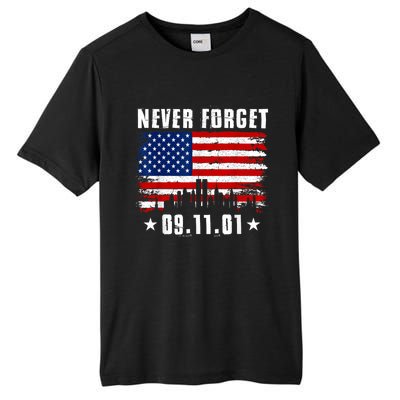 Never Forget September 11 2001 Memorial Day American Flag Tall Fusion ChromaSoft Performance T-Shirt