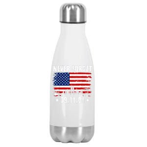 Never Forget September 11 2001 Memorial Day American Flag Stainless Steel Insulated Water Bottle