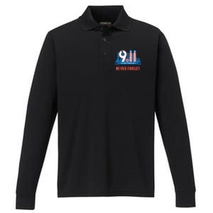 Never Forget September 11 2001 Memorial Day American Flag Performance Long Sleeve Polo