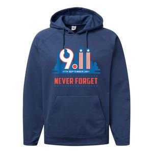 Never Forget September 11 2001 Memorial Day American Flag Performance Fleece Hoodie