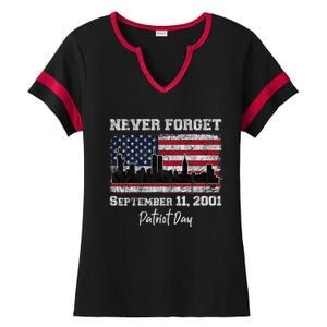 Never Forget September 11 2001 Memorial Day American Flag Ladies Halftime Notch Neck Tee