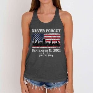 Never Forget September 11 2001 Memorial Day American Flag Women's Knotted Racerback Tank