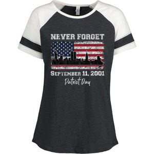 Never Forget September 11 2001 Memorial Day American Flag Enza Ladies Jersey Colorblock Tee