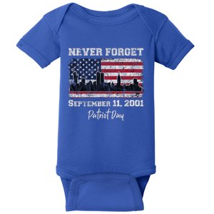 Never Forget September 11 2001 Memorial Day American Flag Baby Bodysuit