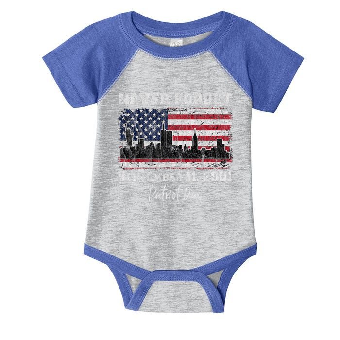 Never Forget September 11 2001 Memorial Day American Flag Infant Baby Jersey Bodysuit