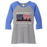 Never Forget September 11 2001 Memorial Day American Flag Women's Tri-Blend 3/4-Sleeve Raglan Shirt