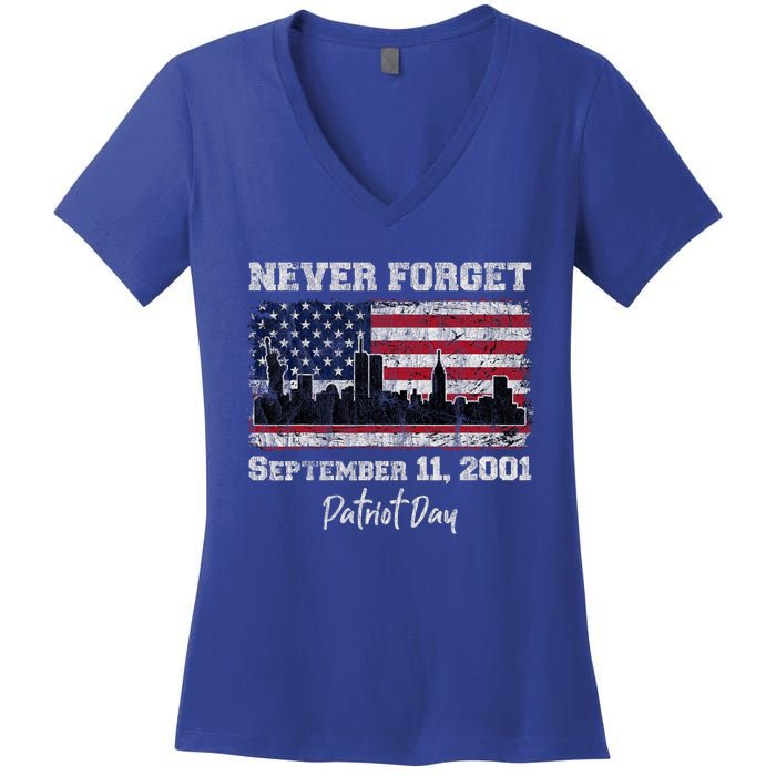 Never Forget September 11 2001 Memorial Day American Flag Women's V-Neck T-Shirt