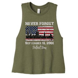 Never Forget September 11 2001 Memorial Day American Flag Women's Racerback Cropped Tank