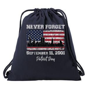 Never Forget September 11 2001 Memorial Day American Flag Drawstring Bag