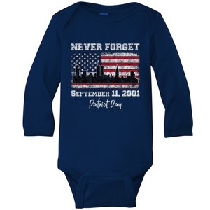 Never Forget September 11 2001 Memorial Day American Flag Baby Long Sleeve Bodysuit