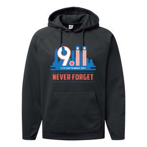 Never Forget September 11 2001 Memorial Day American Flag Performance Fleece Hoodie