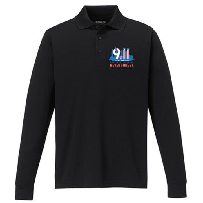 Never Forget September 11 2001 Memorial Day American Flag Performance Long Sleeve Polo