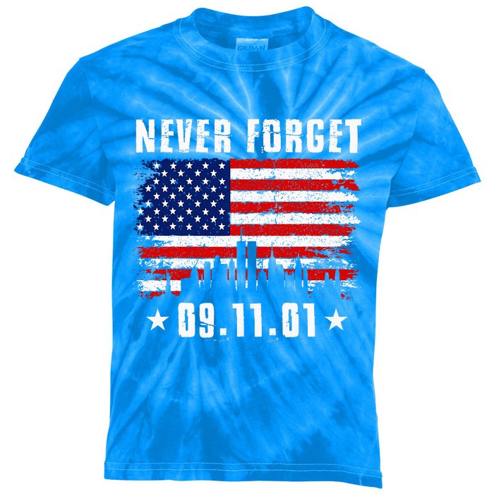 Never Forget September 11 2001 Memorial Day Kids Tie-Dye T-Shirt