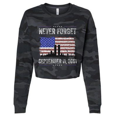 Never Forget September 11 2001 American Flag Cropped Pullover Crew