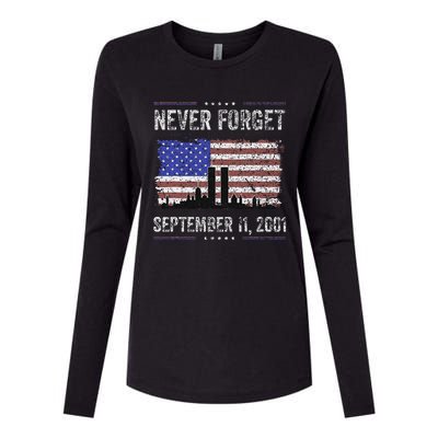 Never Forget September 11 2001 American Flag Womens Cotton Relaxed Long Sleeve T-Shirt