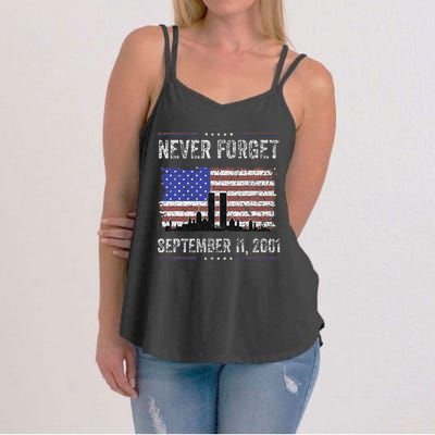 Never Forget September 11 2001 American Flag Women's Strappy Tank