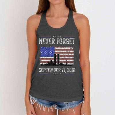 Never Forget September 11 2001 American Flag Women's Knotted Racerback Tank