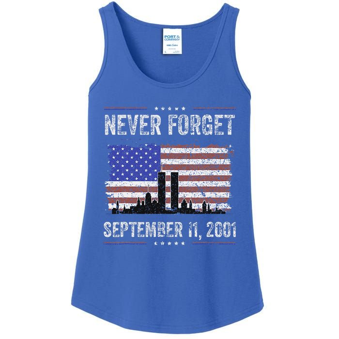 Never Forget September 11 2001 American Flag Ladies Essential Tank