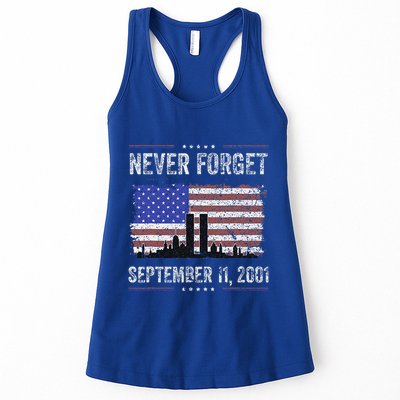 Never Forget September 11 2001 American Flag Women's Racerback Tank