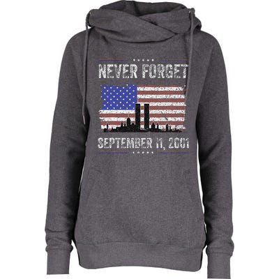 Never Forget September 11 2001 American Flag Womens Funnel Neck Pullover Hood