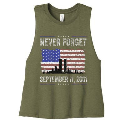 Never Forget September 11 2001 American Flag Women's Racerback Cropped Tank