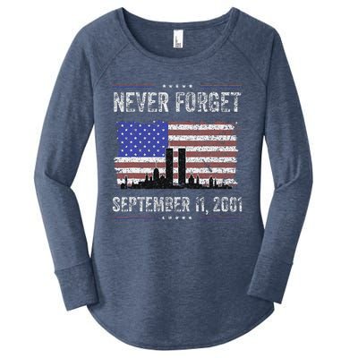 Never Forget September 11 2001 American Flag Women's Perfect Tri Tunic Long Sleeve Shirt