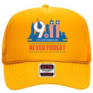 Never Forget September 11 2001 Memorial Day American Flag High Crown Mesh Back Trucker Hat