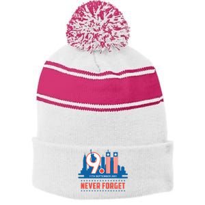 Never Forget September 11 2001 Memorial Day American Flag Stripe Pom Pom Beanie