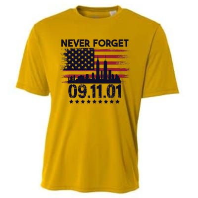 Never Forget September 11 2001 American Flag Cooling Performance Crew T-Shirt