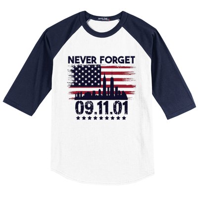 Never Forget September 11 2001 American Flag Baseball Sleeve Shirt