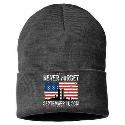 Never Forget September 11 2001 Memorial Day American Flag Sustainable Knit Beanie