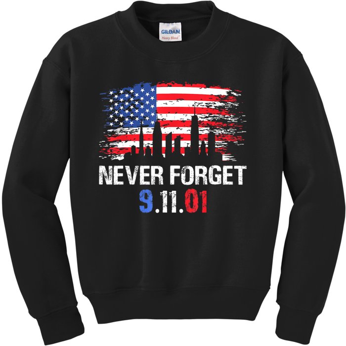 Never Forget September 11 2001 Memorial Day American Flag Kids Sweatshirt