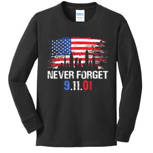 Never Forget September 11 2001 Memorial Day American Flag Kids Long Sleeve Shirt