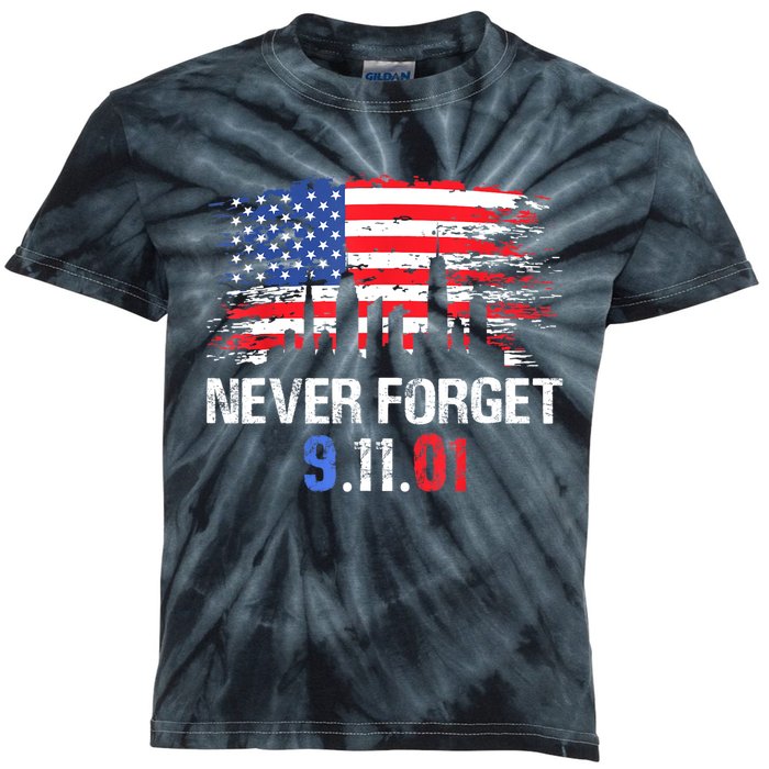 Never Forget September 11 2001 Memorial Day American Flag Kids Tie-Dye T-Shirt