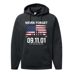 Never Forget September 11 2001 Memorial Day American Flag Performance Fleece Hoodie