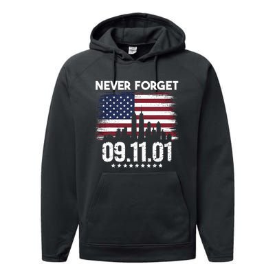 Never Forget September 11 2001 Memorial Day American Flag Performance Fleece Hoodie