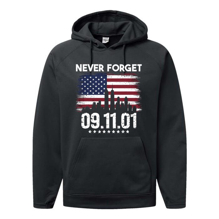 Never Forget September 11 2001 Memorial Day American Flag Performance Fleece Hoodie